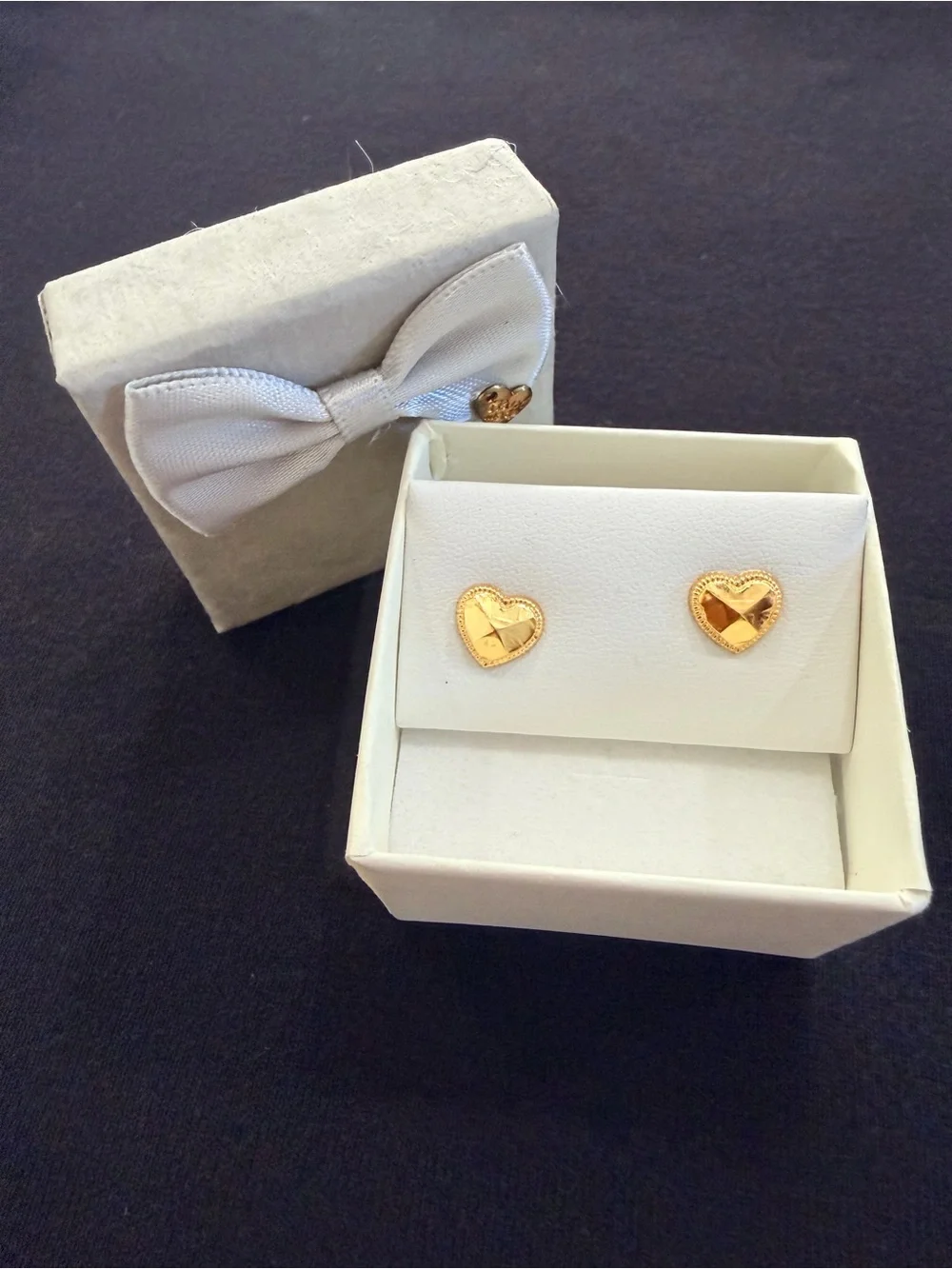 Real 18k Dubai Gold Heart Stud Earrings - Women Jewelry